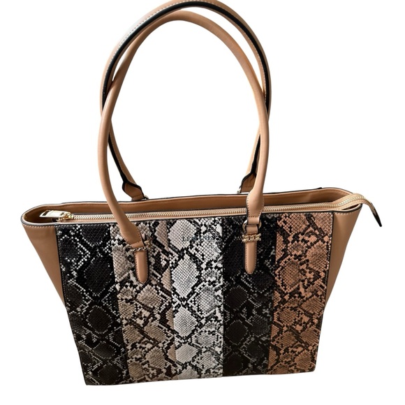 Lemani Paris Stylish Snakeskin Handbag Totebag Tan Black - Picture 1 of 16